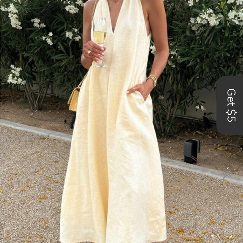 Cream Halter Backless Sundress for Wedding Guest